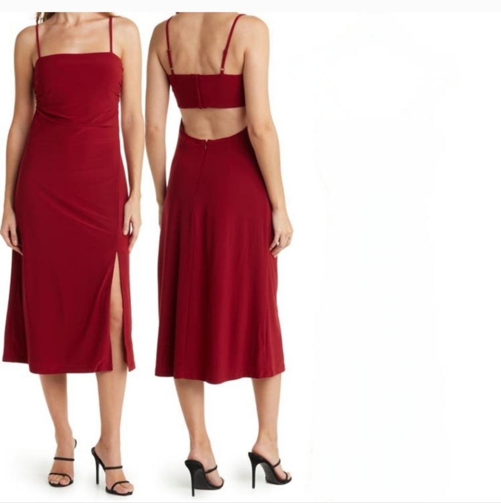 BCBGeneration Adj. Strap, Front Slit, Peep Back Dress, NWT Sz 10 Color-Rhubarb